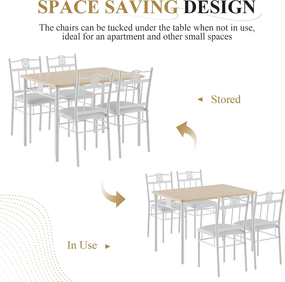 VECELO Dining Table Set for 4, 5-Piece Wood Kitchen Table with Upholstered Pa...