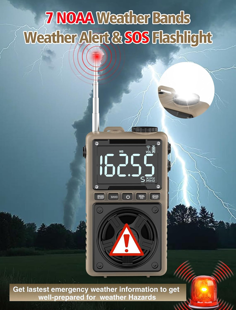 AM FM Shortwave Radio with NOAA Weather Alert,1250mAh Rechargeable Battery