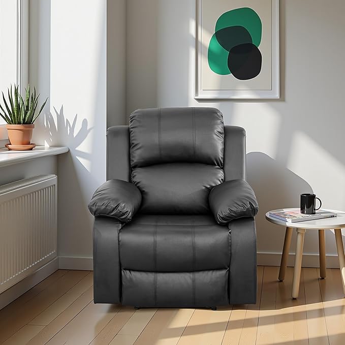Recliner Sofa Set Couches for Living Room Chair Semi PU Fabric Living Room Furniture Sets, Adjusted Reclining Couch Furniture Sofa Set for Theater Seating, Black