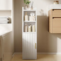 Yoobure Fluted Small Bathroom Storage Cabinet, Narrow Toilet Paper Cabinets | 7.9" D x 7.9" W, Wood Slim Corner Floor Cabinet with Door& Adjustable Shelf, Skinny Bathroom Organizer for Small Spaces,White