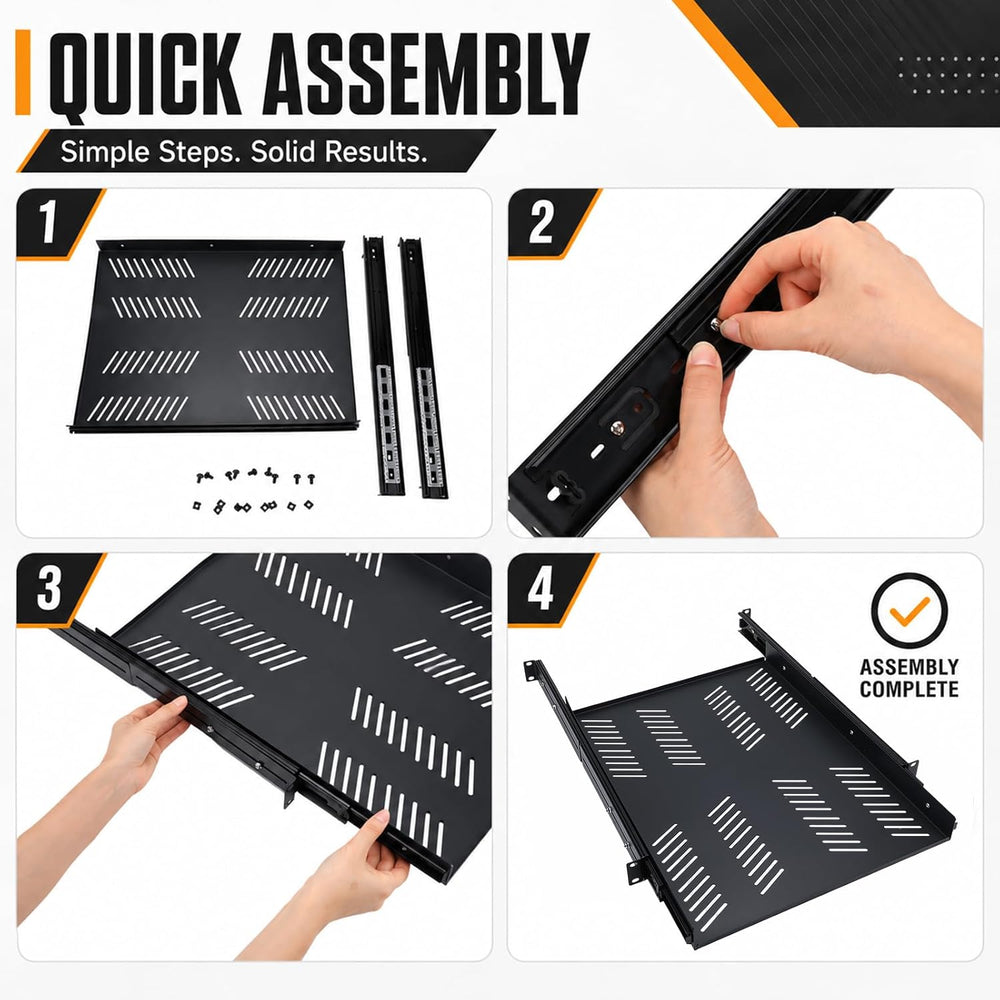 1 Pcs 1u Sliding Rack Shelf, Mounting 21.7-35.4 Inch Depth