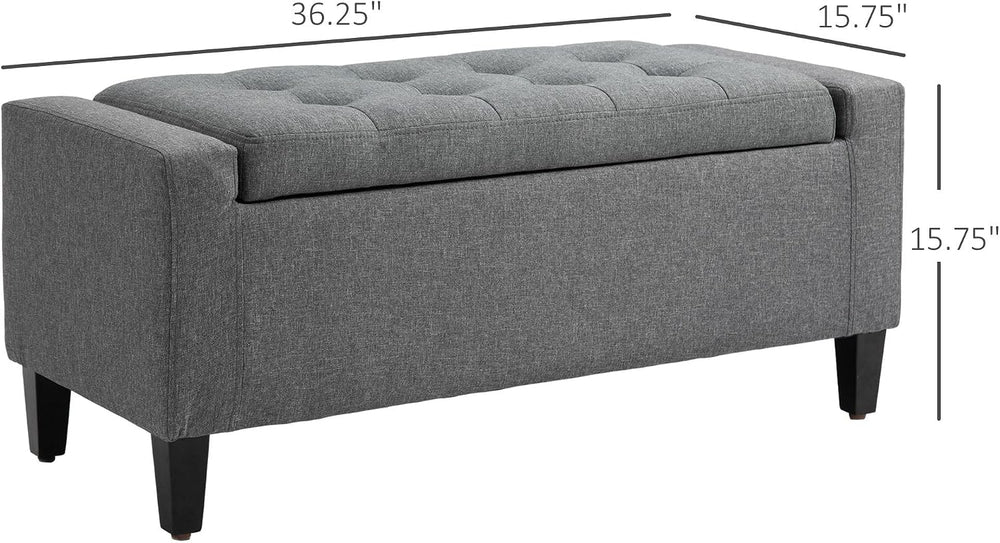 Gray Storage Ottoman with Linen Cover