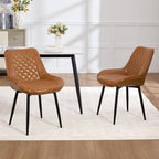 Dining Chair Set of 2, Modern Dining Chairs with Thick Cushions, Faux Leather Upholstered Kitchen Dining Room Chairs with Metal Adjustable Legs for Dining Living Room, Brown