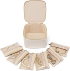 Vlando Travel Jewelry Case,Small Jewelry Box Organizer,Travel Jewelry Storage with 6 Velvet Jewelry Zipper Pockets, Birthday Gifts for Women Girls (White)