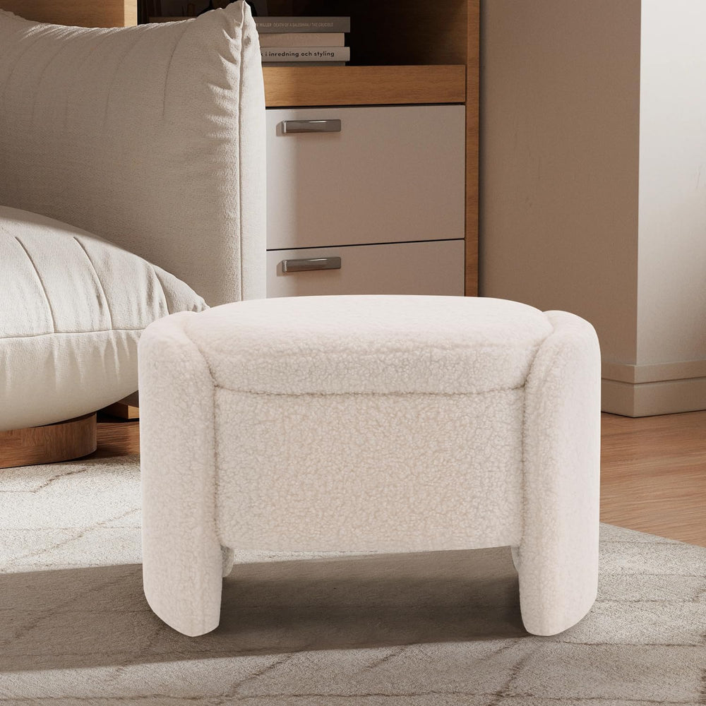 Storage Bench with Lamb Fleece Fabric, Vanity Stool Chair, Upholstered Ottoma...