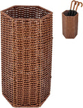 UNICRAFTALE 1pc Brown Handmade Wicker Umbrella Stand Hexagonal Woven Rattan Umbrella Holder with Storage Basket for Entryway and Bathroom 15.5x8.5x7.5 Inch