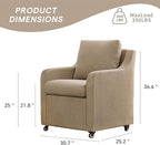 Rolling Dining Chairs with Wheels Set of 4, Upholstered Modern Armchairs with Casters for Kitchen,Dining Room (4, Fabric Camel)