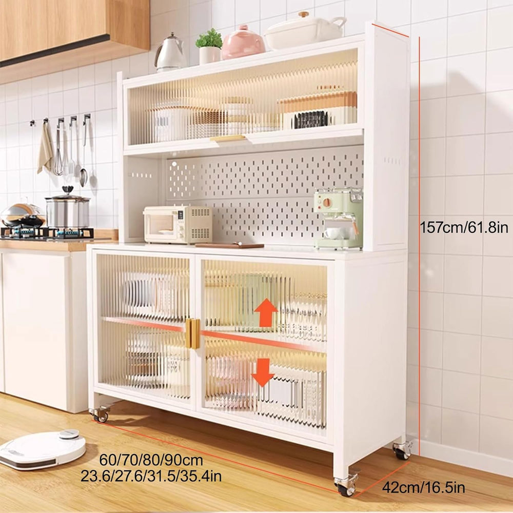 Farmhouse Pantry Cabinet, Wide Kitchen Hutch Cabinet with Large Countertop, C...