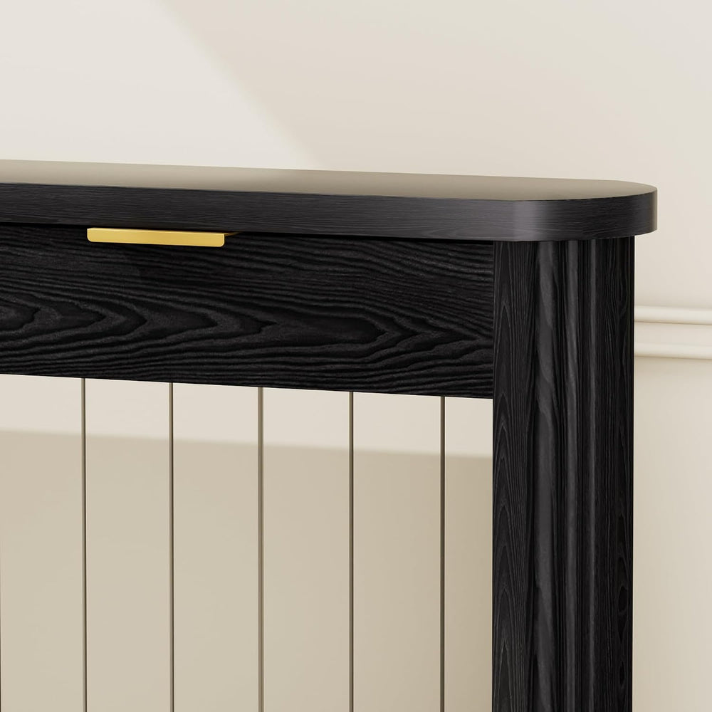 70" Slim Wooden Side Table, Wavy-Patterned Storage Table with 3 Drawers,...