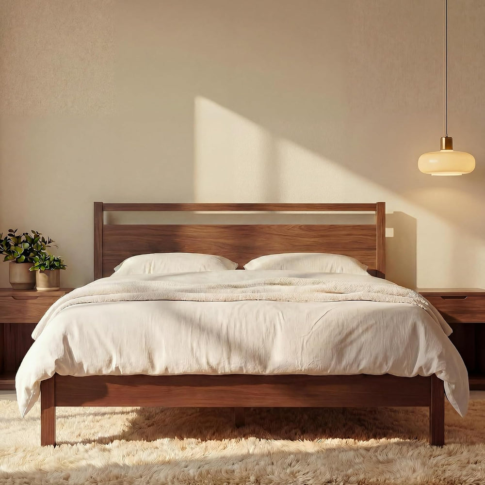 LIFEMENT Signature Wood Platform Bed Frame with Headboard, Essential, Noise F...