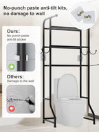 3-Tier Over The Toilet Storage Shelf，Bathroom Organizers and Storage Over Toilet，Metal Bathroom Space Saver with 2 Bars，1 Paper Holder and 4 Hooks,Black