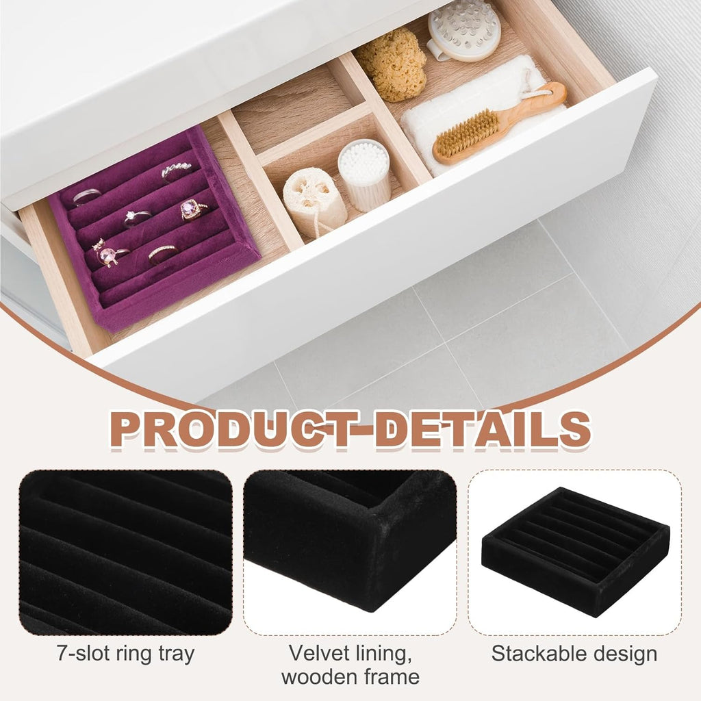 uxcell Stackable Jewelry Storage Tray, Jewelry Tray Drawer Organizer, Small Display Box for Earrings, Necklaces, Rings and Bracelets, Black