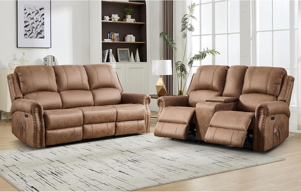 EBELLO 2 Pieces Power Reclining Sofa Set, Faux Leather Reclining Living Room ...