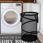 BATTOO 2 Pack Large Collapsible Laundry Basket Foldable Mesh Pop Up Hamper with Handles for Laundry Room, Bathroom, Kids Room, College Dorm, Travel, Storage Organizer Black
