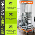 50 Shelves Paint Cabinet Drying Rack with 4 Caster Wheels, Cabinet Drying Rack, 25lbs/Shelf Capacity, Space Saving, Modern Style, Orange & White, Steel