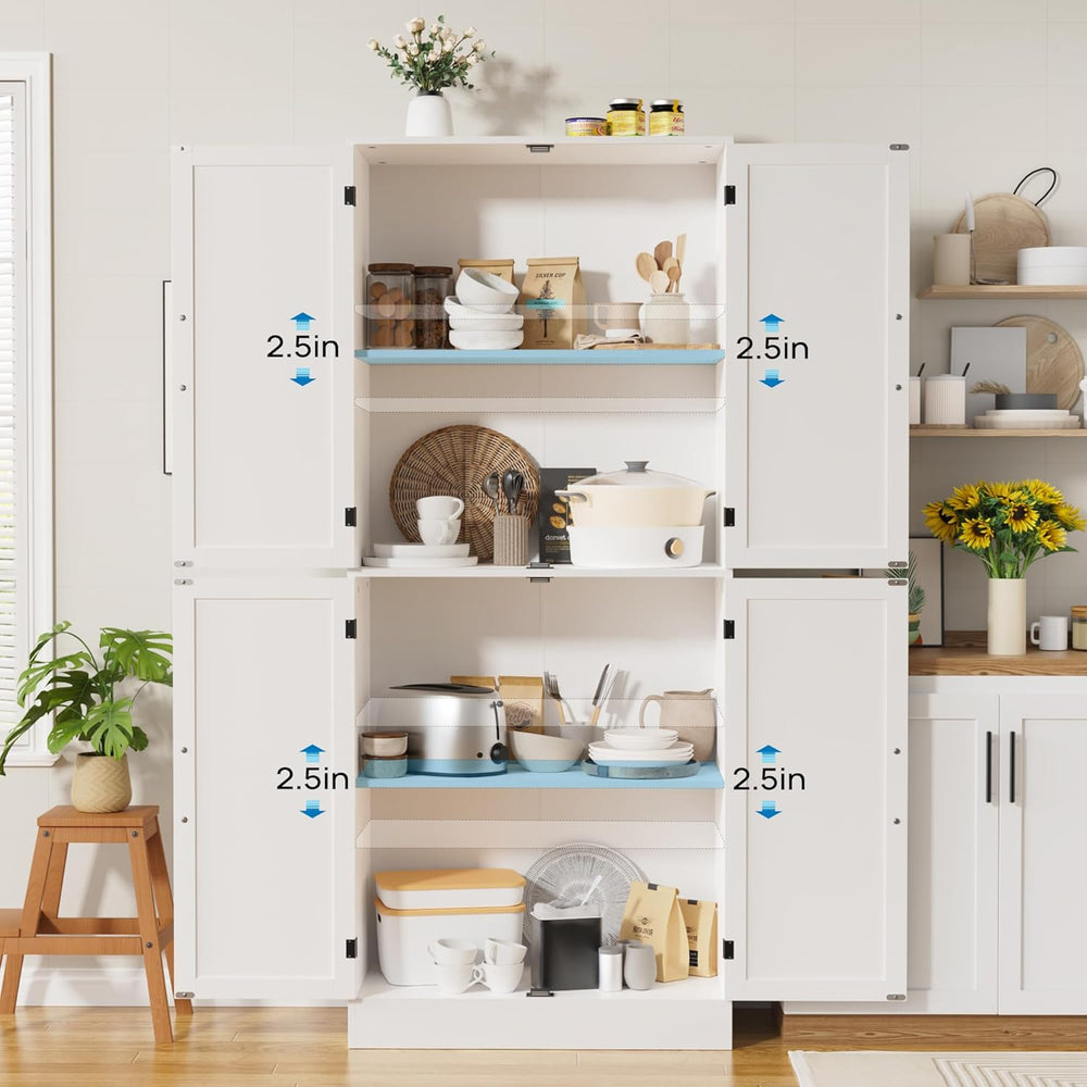 MHOM 71" Tall White Pantry Cabinet, Farmhouse Storage Cabinet with 4 Doo...