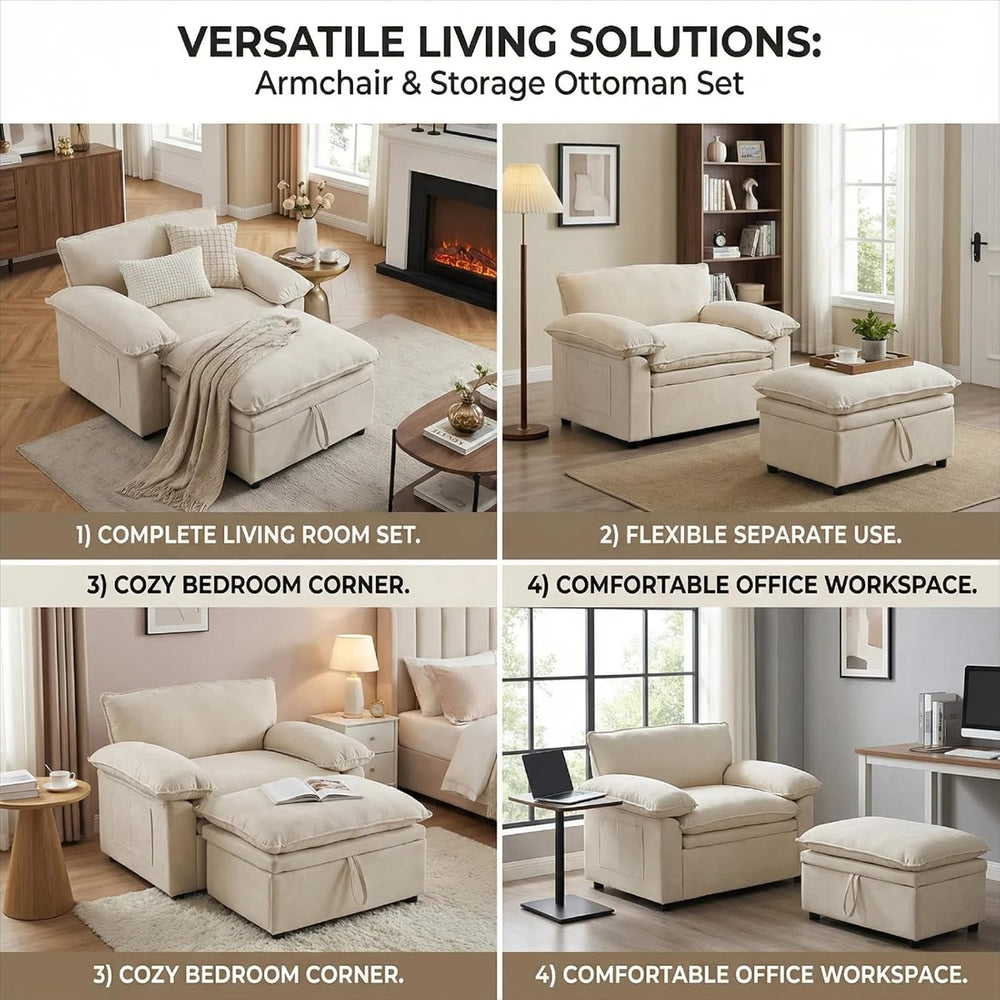 Furnimart Oversized Chair with Storage Ottoman, 44" Wide Cloud Chair and...
