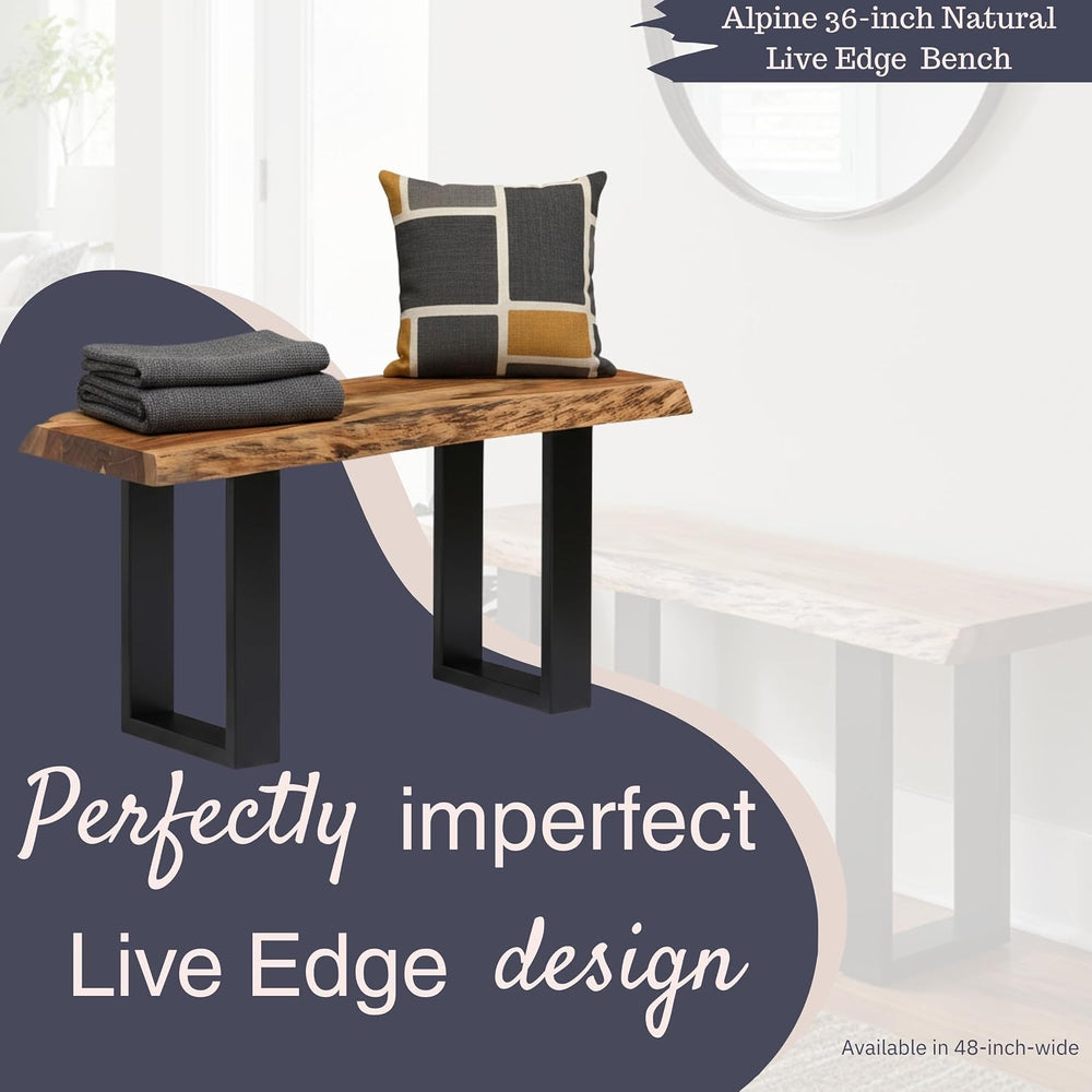 Alaterre Alpine Live Edge Solid Wood Rustic Entryway Bench, Natural, 36” | Mo...