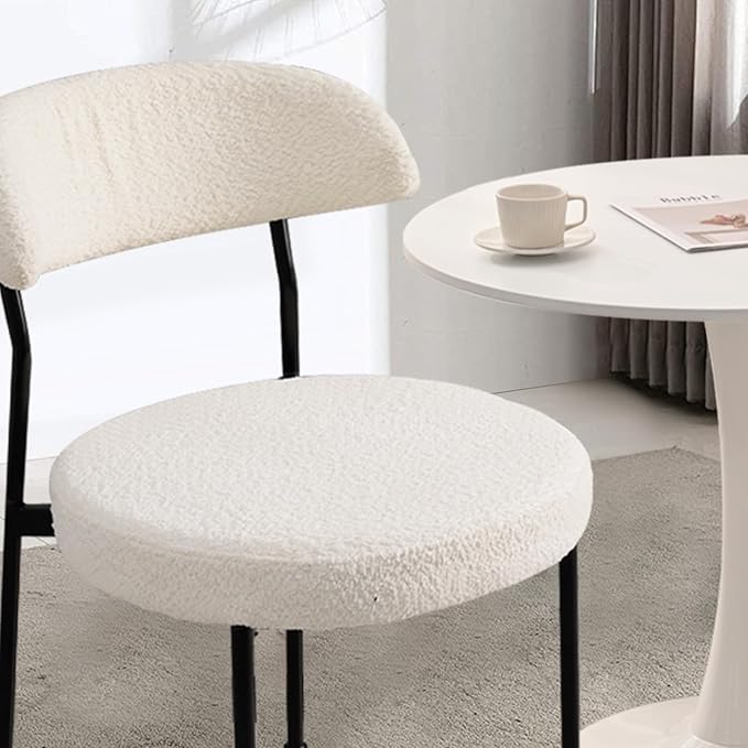 3-Pieces 24" Small Round Dining Table and Dininig Chair Set for 2,MDF Table Top and Heavy Metal Base Leg for Dining Room Apartment Small Space,Boucle Fabric, White