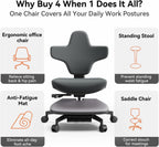 Newtral Standing Mate Chair, 6-in-1 Ergonomic Office Chair with 167° Lockable Flip Backrest, Multi-Position Stool for Standing Desk, Active Posture Support for Sit-Stand-Lean,Wide Seat