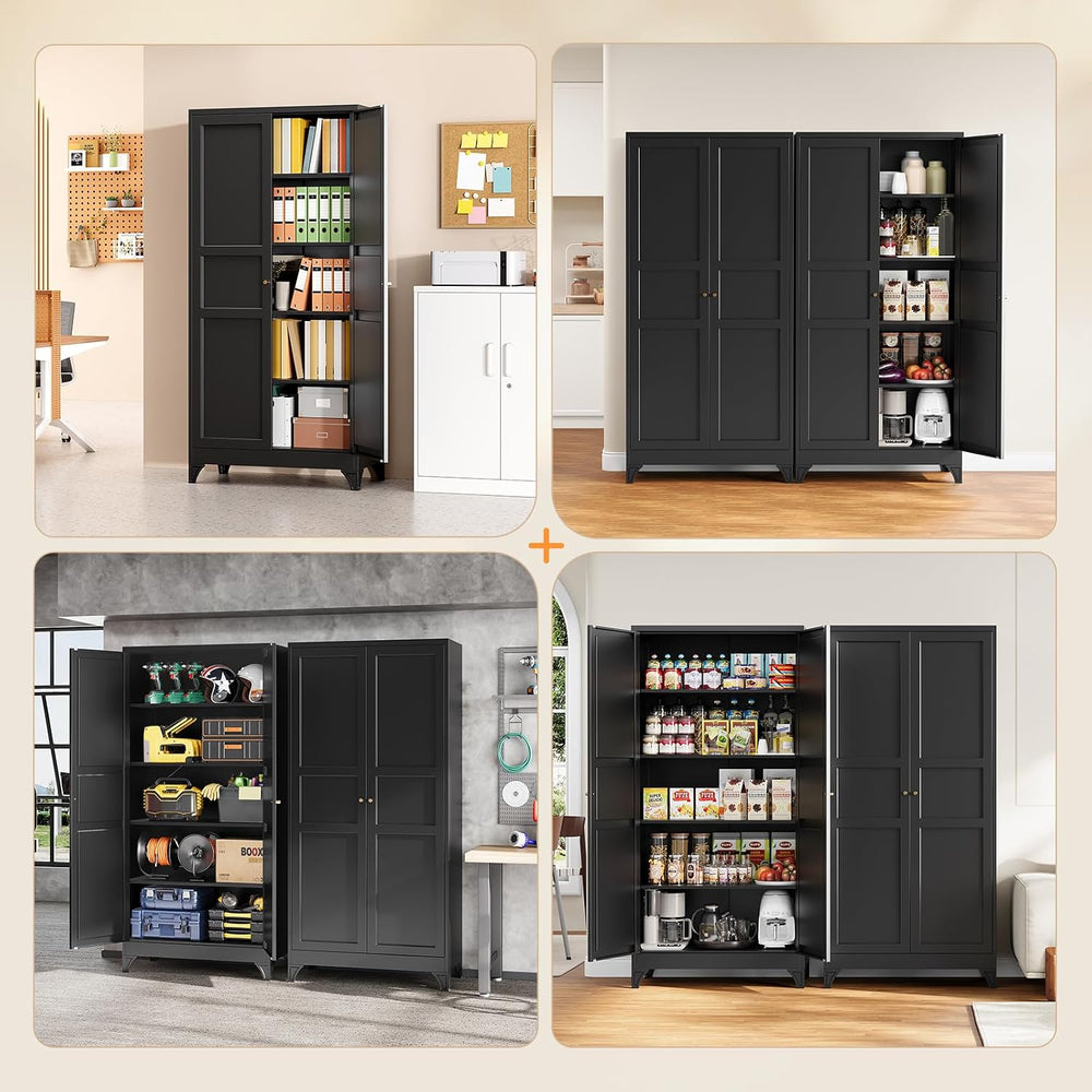 Yizosh Metal Pantry Cabinet, 75" Kitchen Pantry with 2 Door and 4 Adjust...