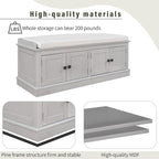 Vintage Hallway Storage Bench with 4 Doors and Adjustable Shelves,Entryway Shoe Rack W/Removable Cushion,for Living Room Bedroom Porch,Gray Wash,42″