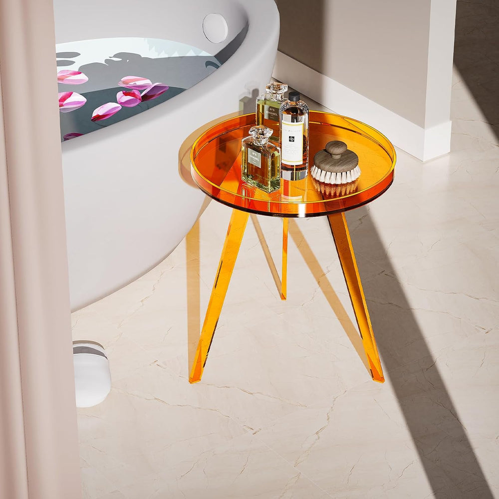 Clear Acrylic Side Table, Round End Table Bedside Table for Living Room Bedro...