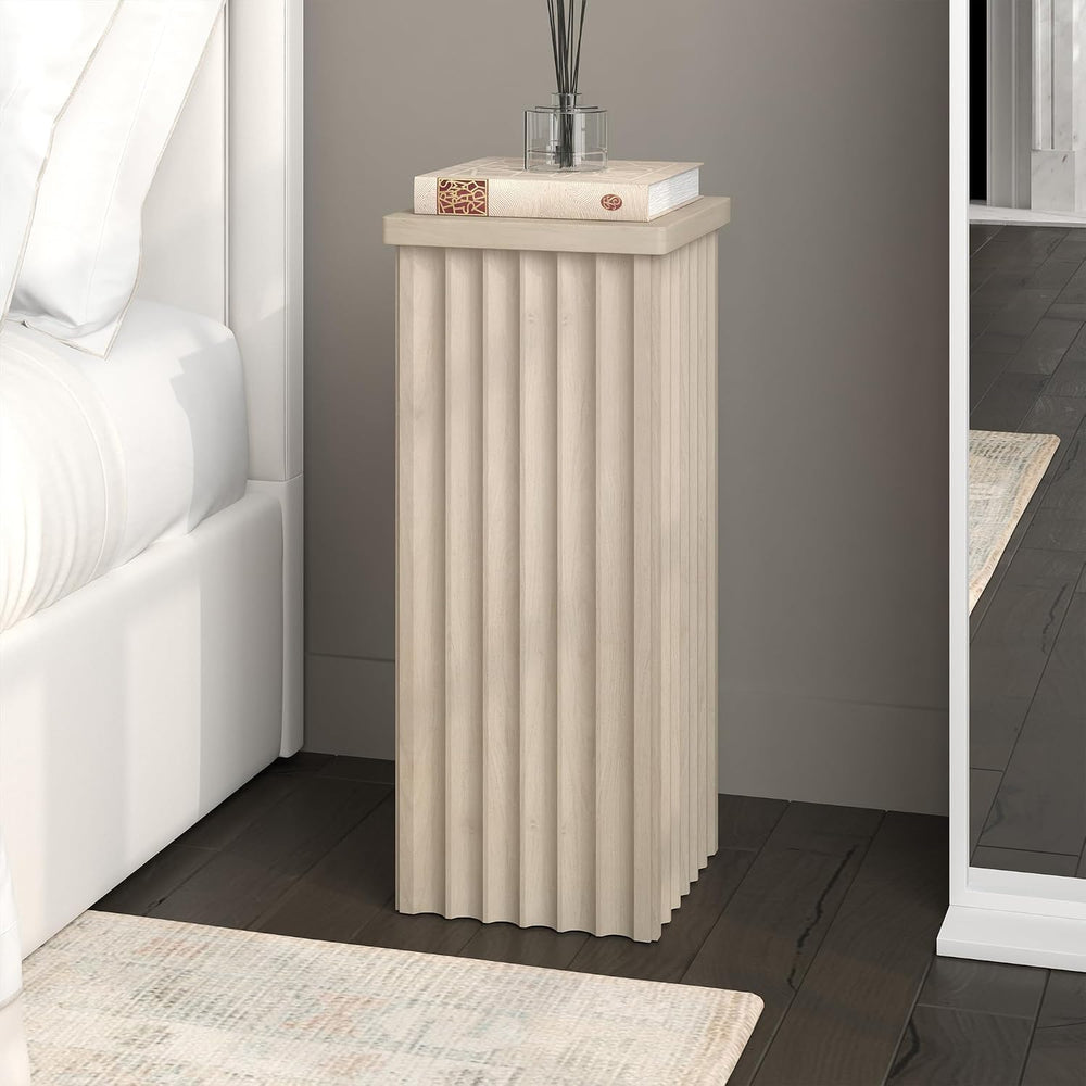 Henn&Hart 11'' Fluted Modern Wooden Square End Table, Ribbed Side...