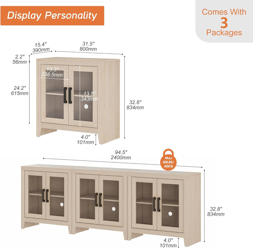 WAMPAT Buffet Cabinet with Storage, Large Sideboard Accent Cabinets with 6 Gl...