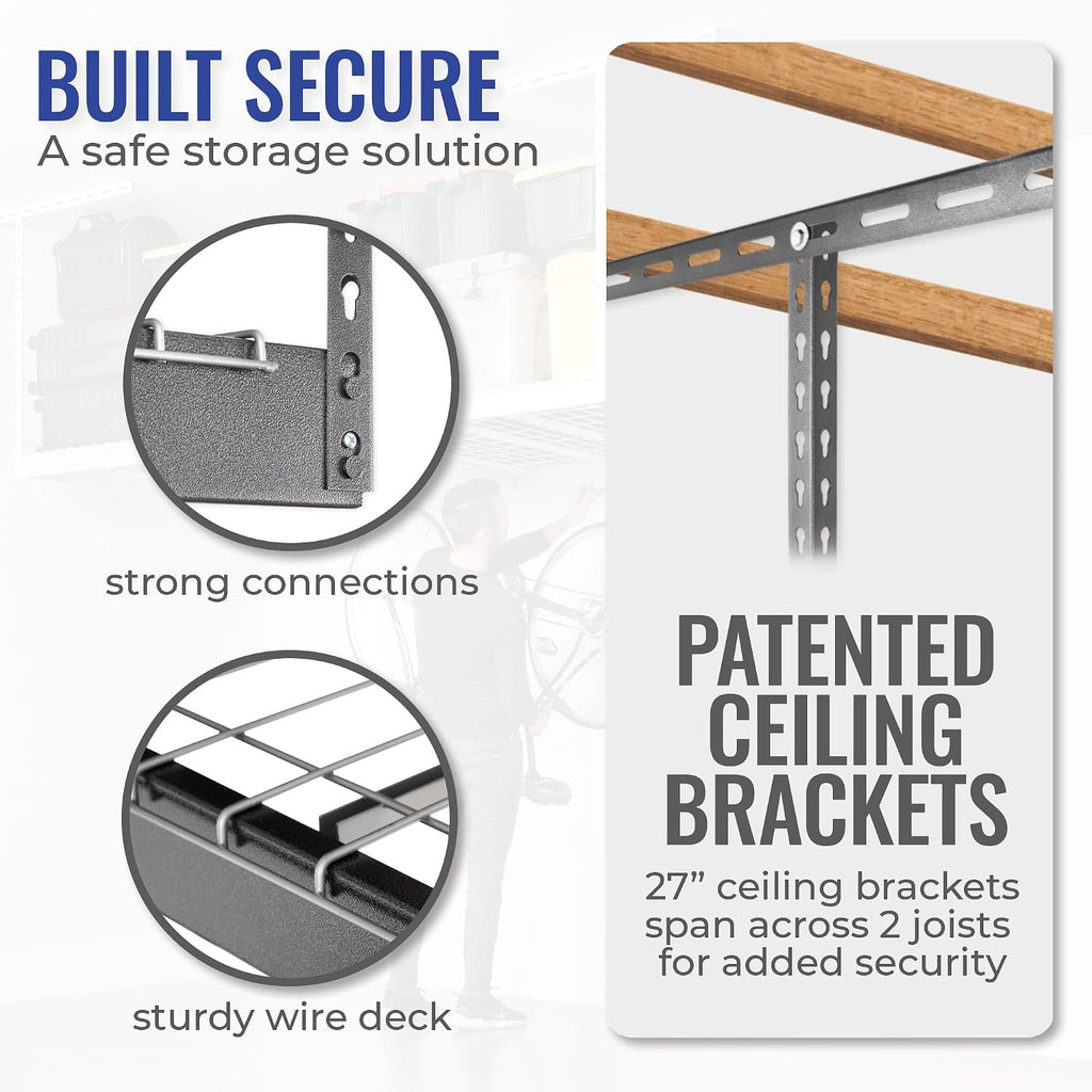 SafeRacks 4x8 Overhead Garage Storage Rack Heavy Duty - Hammertone (24"-45") - Holds 600 lb