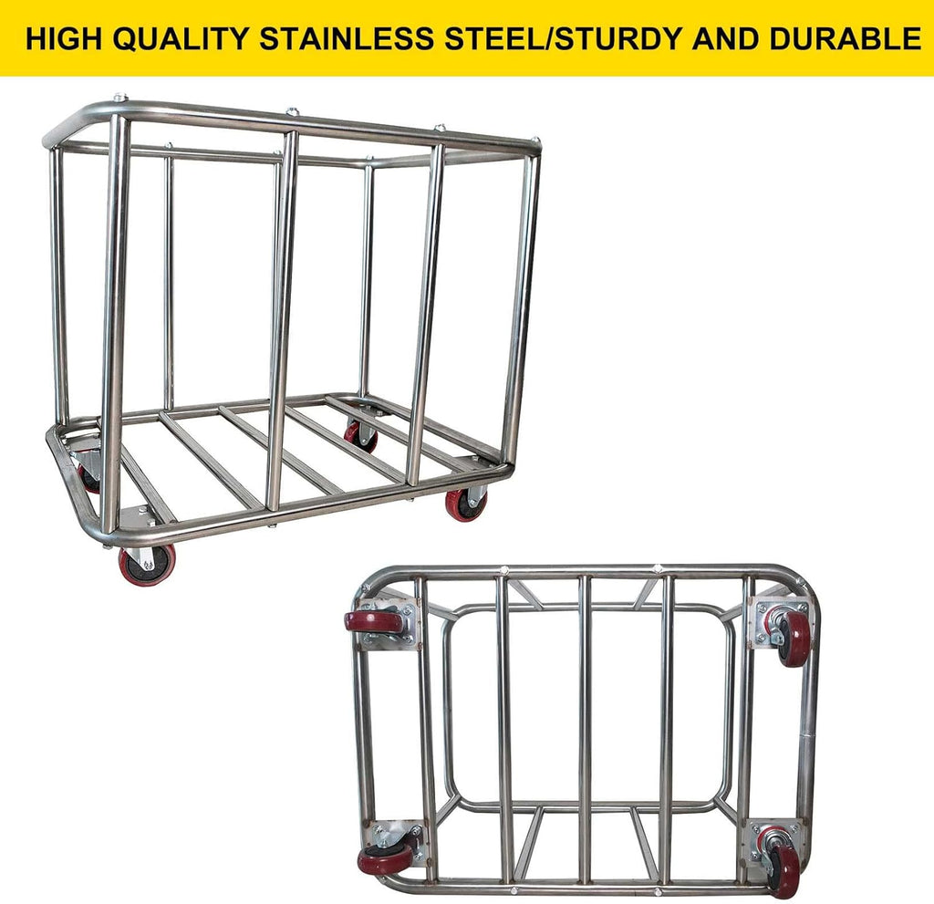 Commercial Laundry Cart with Wheels, Large Industrial Rolling Laundry Basket,Stainless Steel Heavy Duty Commercial Laundry Hamper with Waterproof Lning,Utility Cart, 260 LBS Load,11.35 Bushel