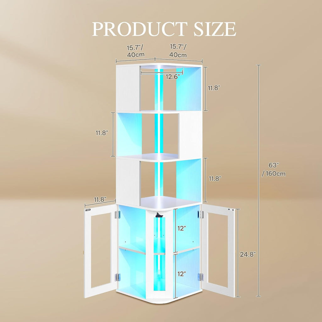 YITAHOME Corner Wine Cabinet with LED Lights & Glass Holder | LED Lights & Glass Holder, Tempered Glass Door & Adjustable Shelves, Liquor Bar Rack, For Living Room, Dining Room, Kitchen