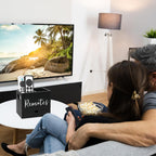 Remote Control Holder, Wooden TV Controller Holder, Desk Organizer with 2 Compartment and Drawers for TV & Office Supplies, Ideal for Tabletop (Black)