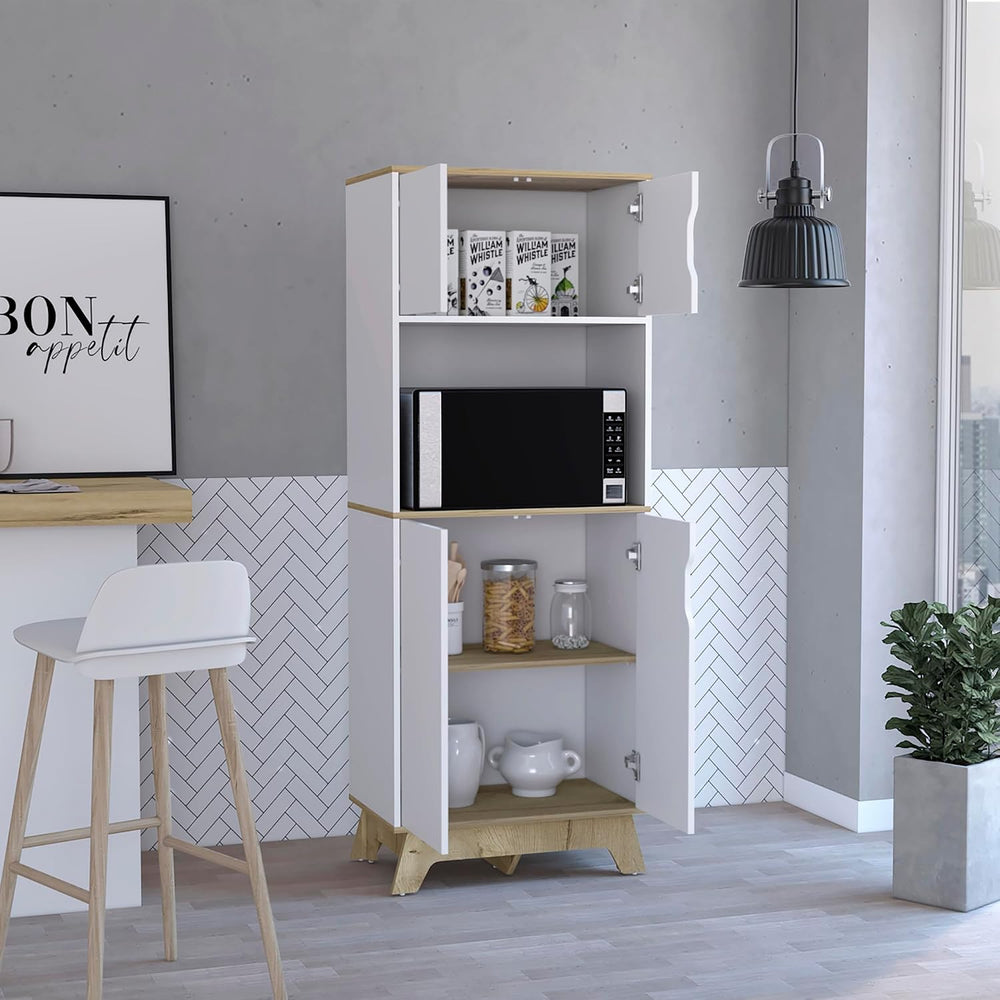 Microwave Tall Cabinet Wallas, Kitchen, Light Oak/White