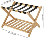 Set of 2 Fully Assembled Luggage Rack for Guest Room, 5 Straps Bamboo Suitcase Stand with Shoe Shelf, 26.77" Wide Foldable Luggage Holder for Bedroom, Hotel (Natural)