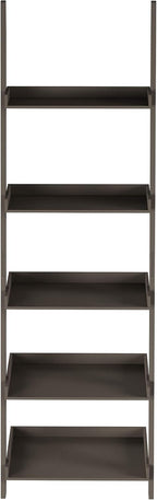 5-Tier Ladder Bookshelf - Freestanding Wooden Bookcase Frame with Leaning Look Shelves for Home and Office Storage by Lavish Home (Gray)