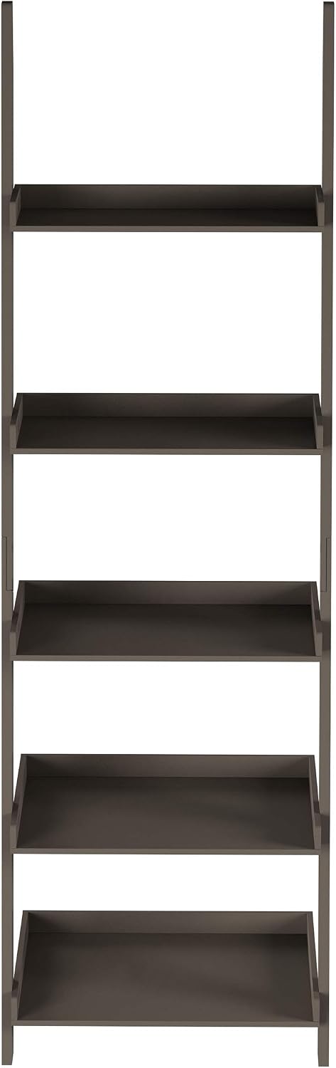 5-Tier Ladder Bookshelf - Freestanding Wooden Bookcase Frame with Leaning Look Shelves for Home and Office Storage by Lavish Home (Gray)