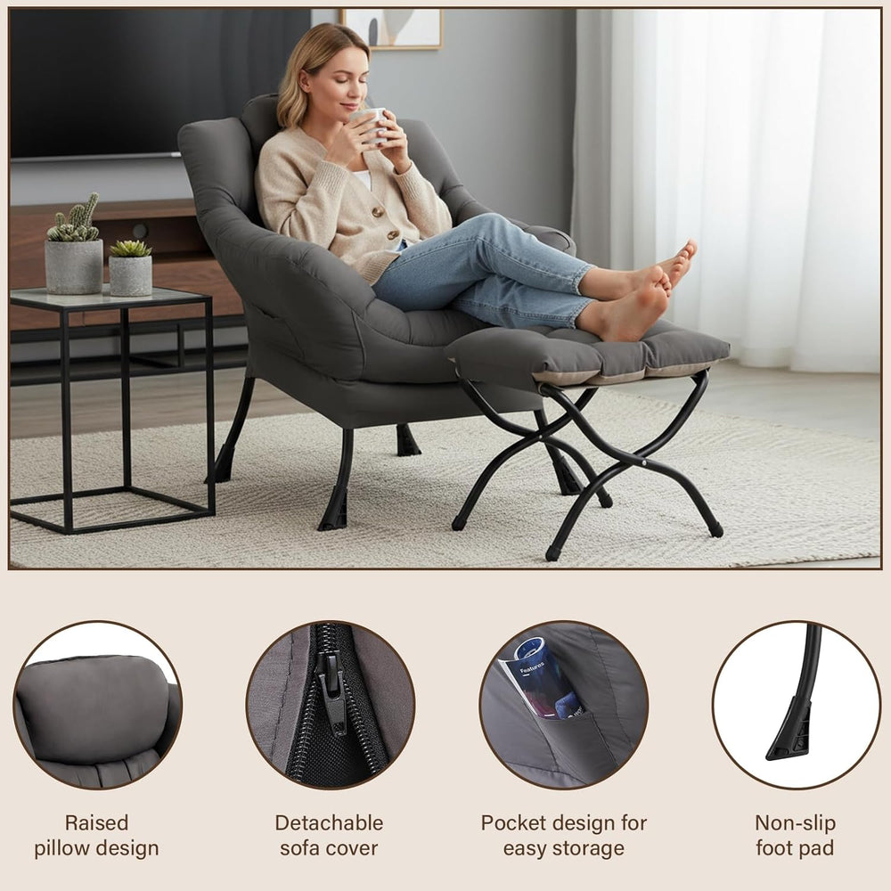 Welnow Lazy Chair with Ottoman, Modern Accent Chair with Armrests and a Side ...