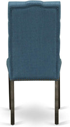 East West Furniture X627EL121-9 9 Piece Dining Room Table Set Includes a Rectangle Dining Table with X-Legs and 8 Blue Linen Fabric Upholstered Parson Chairs, 40x72 Inch, Multi-Color
