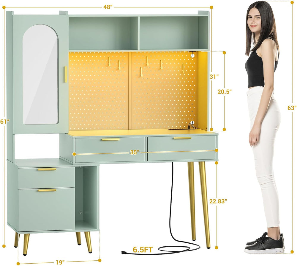 Armocity 48'' Makeup Vanity with Hutch, Modern Bedroom Vanity with Ch...