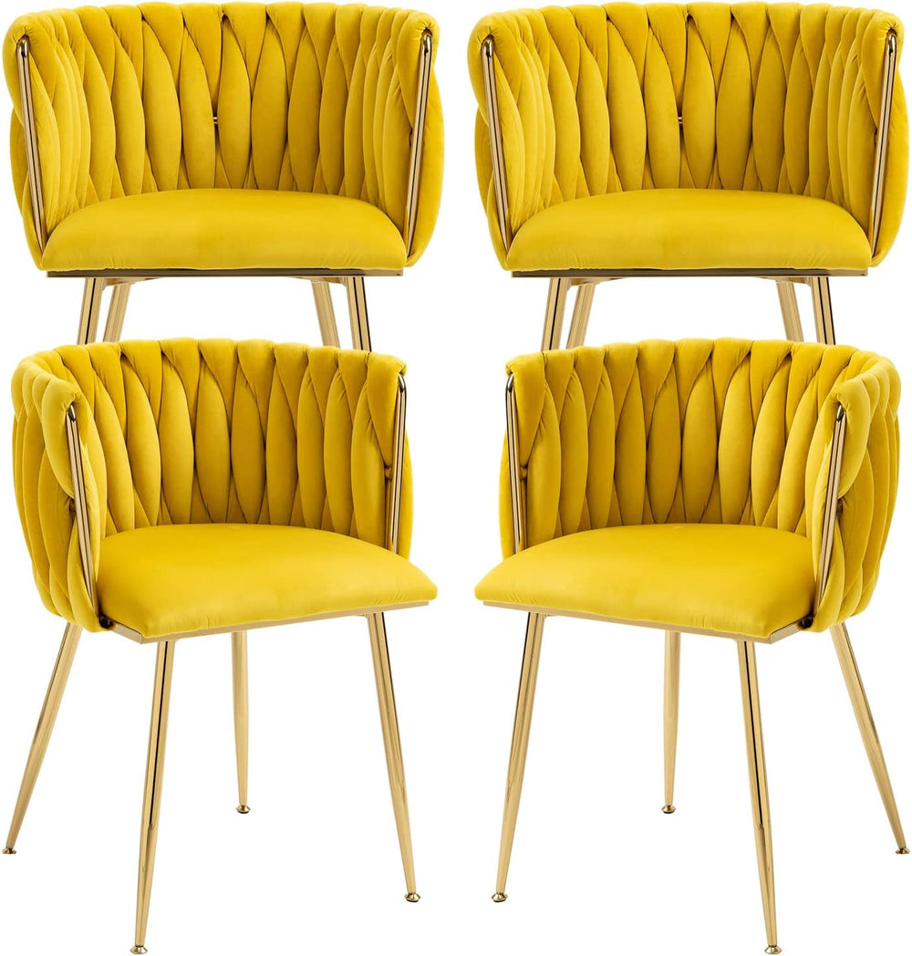 Nrizc Woven Dining Chairs Set of 4, Velvet Upholstered Dining Chairs with Gol...