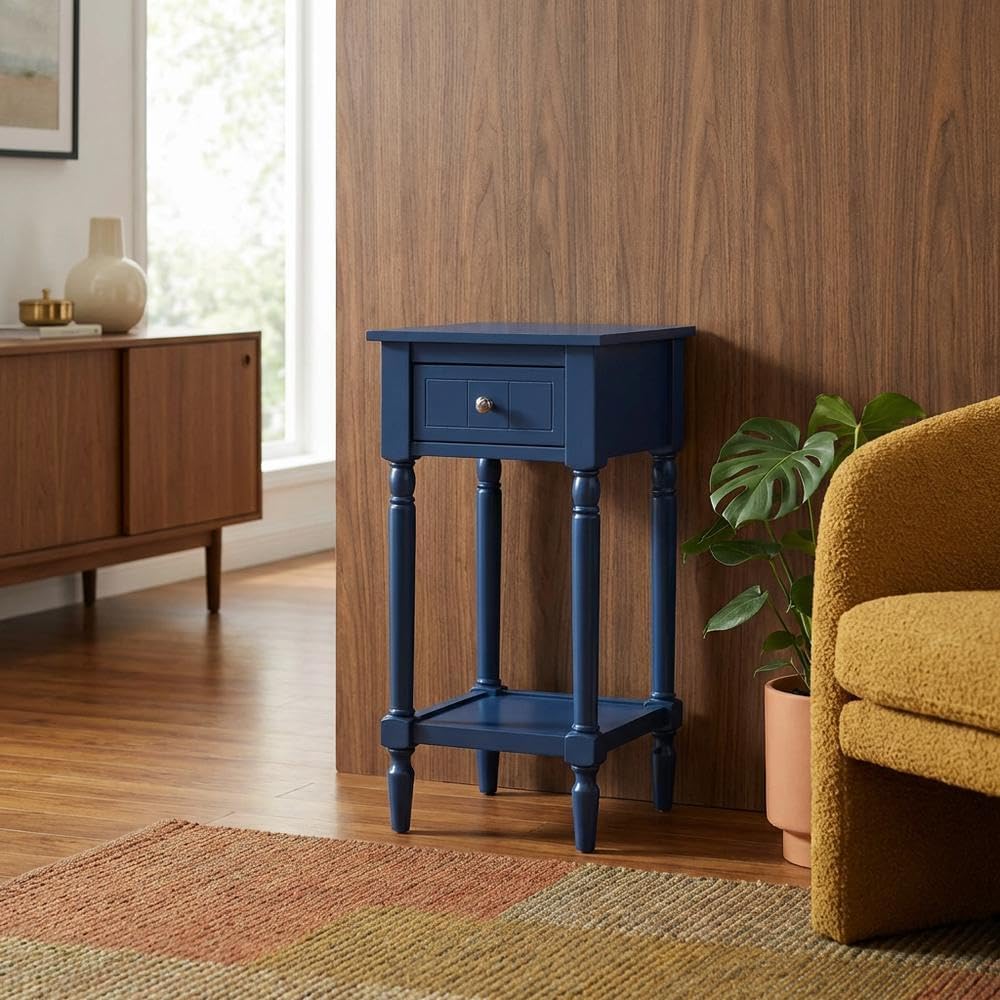 Furnifact 1 Drawer Accent Table with Shelf, Traditional Transitional Style, V...