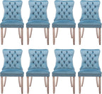Velvet Upholstered Dining Chairs Set of 8, Modern Style Kitchen Side Chairs with Nailhead Trim and Wood Legs,Metal Pulling Ring for Dining Room Living Room(Sky Blue)