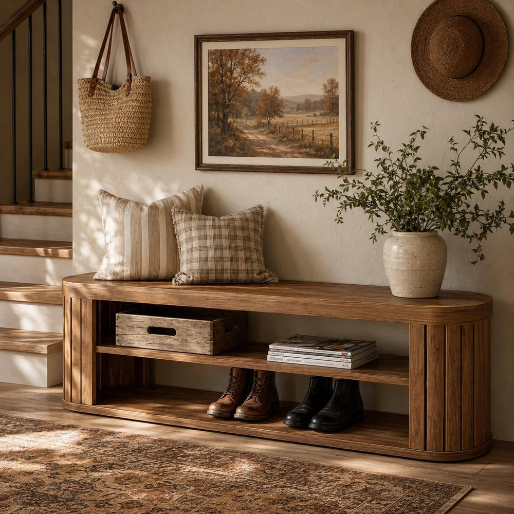 Tribesigns 47.2 in. 3-Tier Entryway Bench with Shoe Storage,Farmhouse Wooden ...