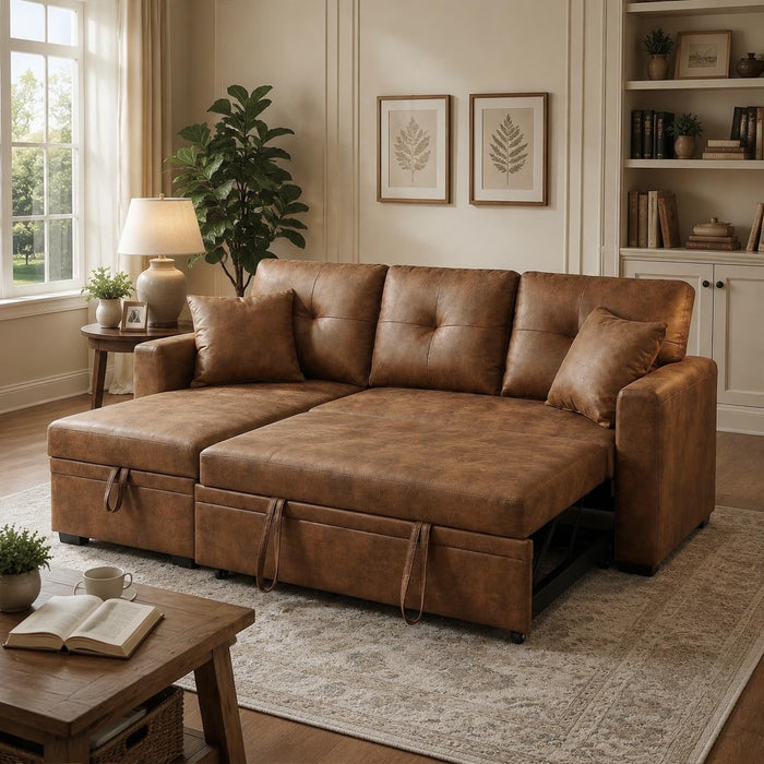 Eafurn Tufted Sectional Sleeper Sofa Pull Out Couch Bed Modern Sofabed