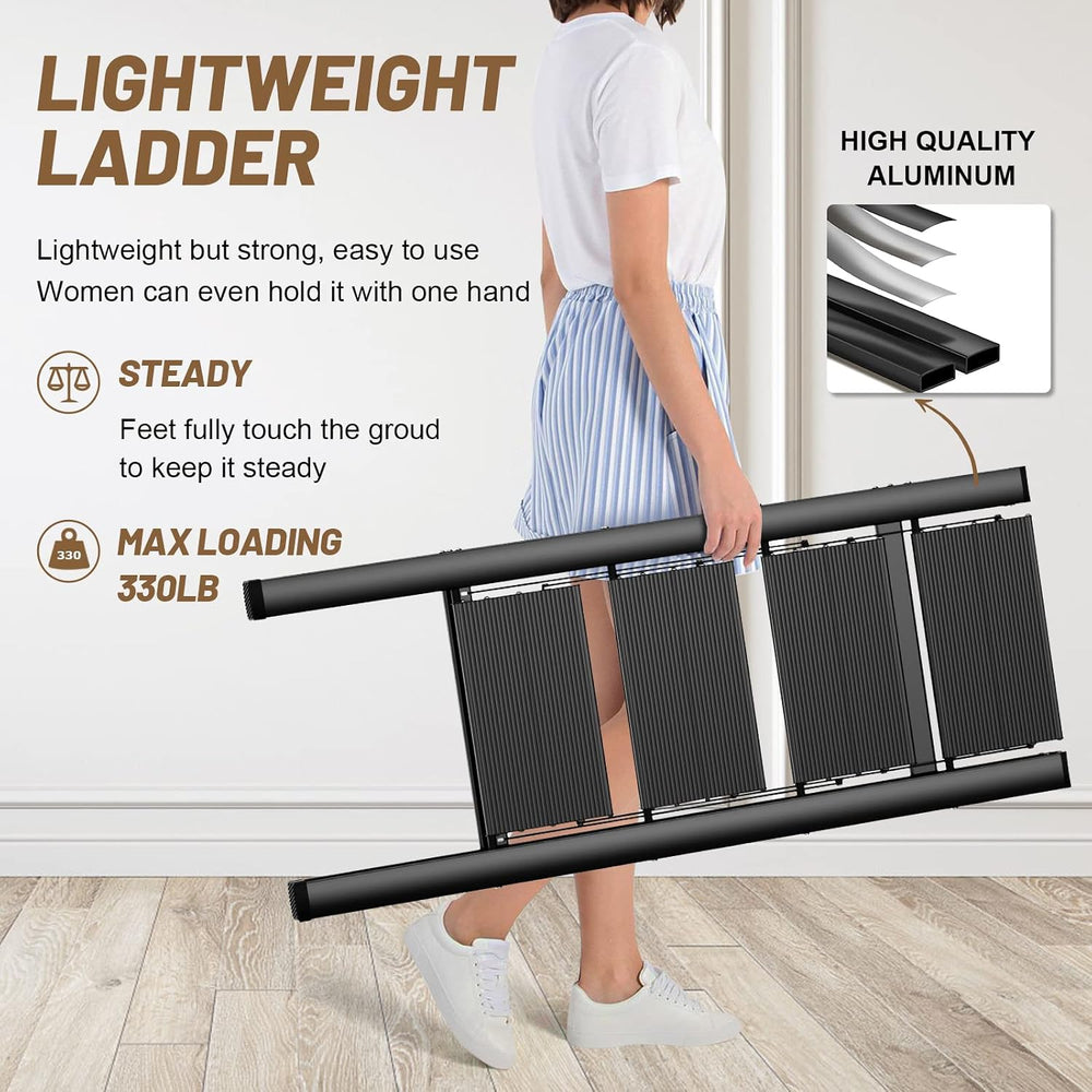 4 Step Ladder Foldable Step Stool, Aluminum Stepping Stools for Adults, Wide ...