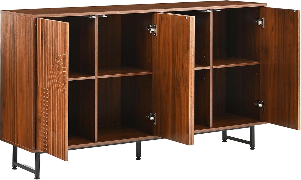 Mid-Century Modern Walnut Sideboard Buffet Cabinet, 59*16*33 inches Geometric...
