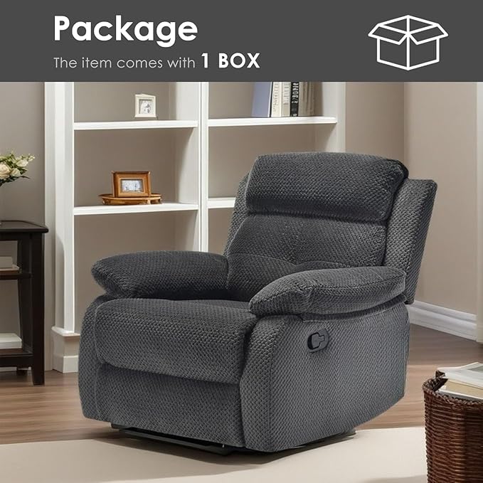 Swivel Rocker Recliner with 360 Degree Swivel, Small Recliners with 30 Degree, 90-150 Degree Angle, Lift Chair for Home Theater Seating, Adults, Living Room, Bedroom, Nursery, Dark Gray