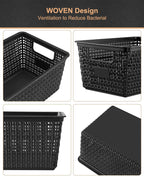 EOENVIVS Set of 6 Baskets For Organizing, Plastic Storage Bins and Small Basket for Organization and Storage Shelves Drawers Desktop Closet Playroom Classroom Office, Black