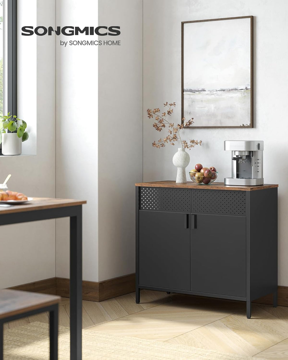 SONGMICS Storage Cabinet, Metal Cabinet, Sideboard with 2 Doors, 15.7 x 31.5 ...